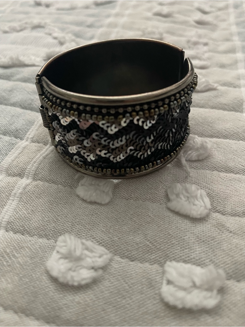 Beaded Black and Silver Sequin Cuff Bracelet